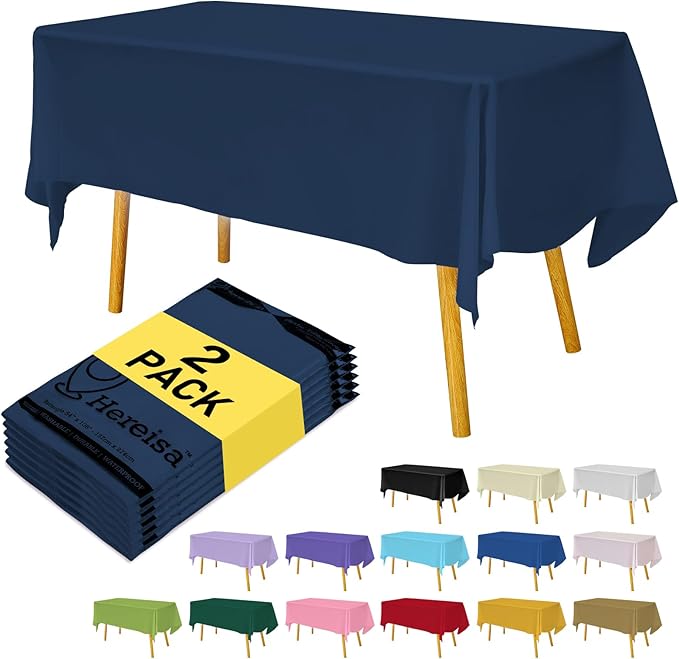 Navy Blue Plastic Tablecloths 2 Pack Disposable Table Covers 54 x 108 Inch Baby Party Tablecovers PEVA Vinyl Dark Table Cloths for Parties Picnic Birthday Wedding's 8 ft Rectangle Table Use
