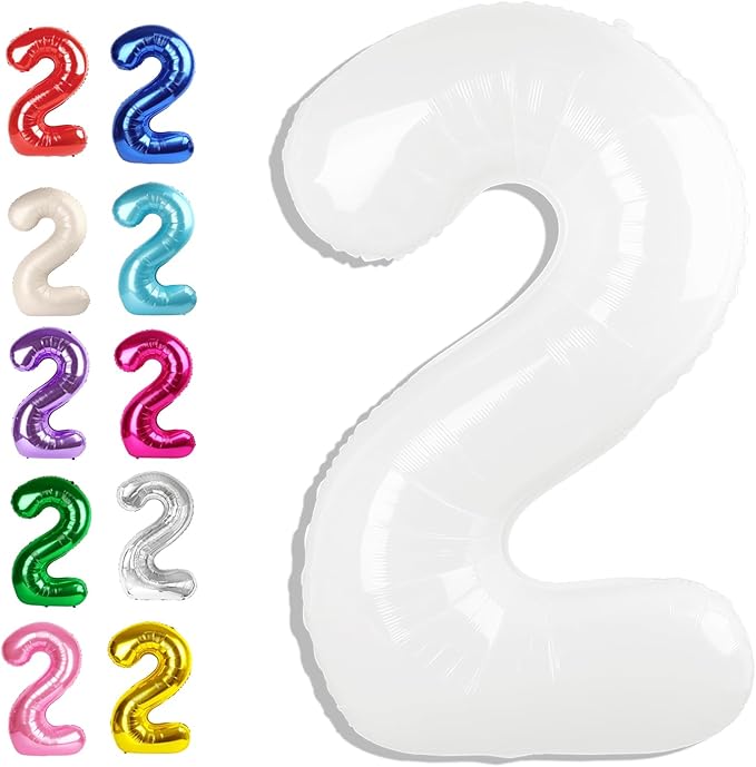 Big 40 Inch White 2 Number Balloon Birthday Decoration, White Number 2 Helium Balloons 12 20 22 23 24 26 28 32 42 Celebration, Boy Girl Baby Anniversary Party Graduations Supplies