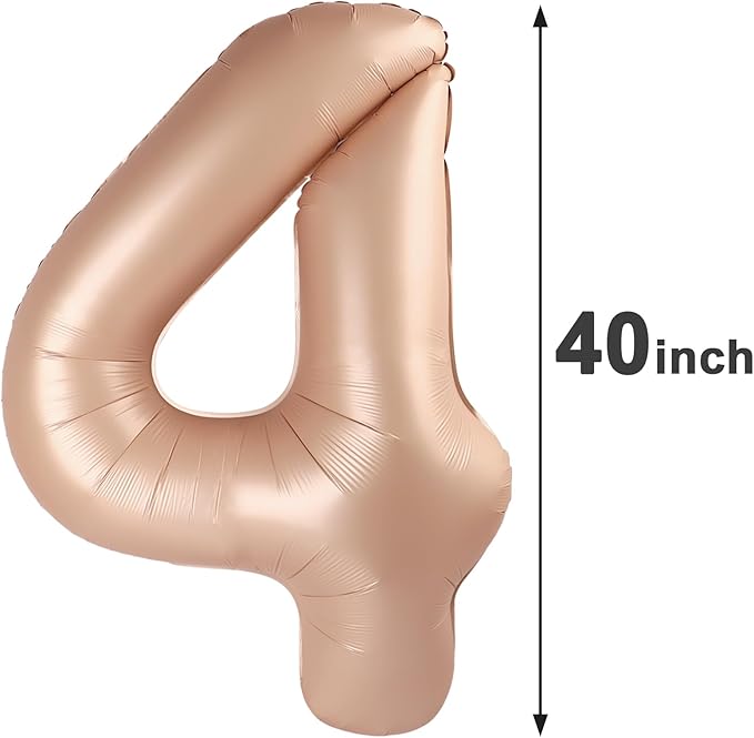 40 Inch Light Brown Large Number 4 Birthday Balloon, Giant Number Four 14 24 34 40 44 Balloons, Light Brown Foil Mylar Big Balloons for Anniversary Graduation Supplies Decorations