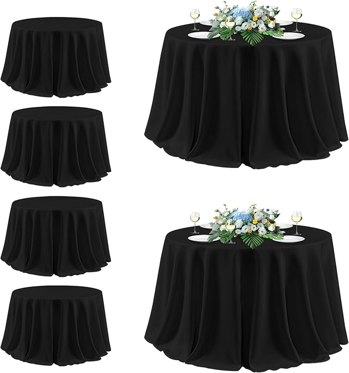 sancua Black Round Tablecloth 132 Inch Diameter, 6 Pack - Circle Polyester Fabric Table Cloth for Wedding Party Reception Banquet Birthday, Washable Formal Table Cover (Fit 54-96 Inch Tables)