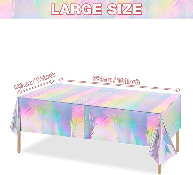 12 Pack Iridescence Plastic Tablecloths Shiny Disposable Laser Rectangle Table Covers Holographic Foil Tablecloth Iridescent Party Decoration Birthday Bridal Wedding Christmas 54" x 108"(Laser)