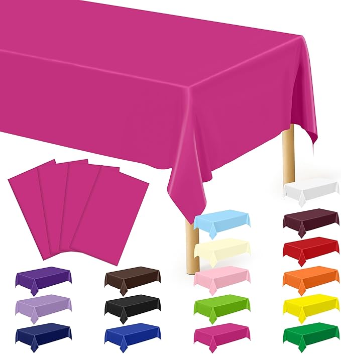 QZYL 4 PCS Rose Red Plastic Tablecloths for Rectangle Tables, 54 x 108 Inches Stain Resistant Table Cover of Baby Shower Decorations, Disposable Tablecloth for Parties, Weddings, Birthday Tablecloth