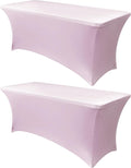 Obstal 4Ft Stretch Spandex Table Cover for Standard Folding Tables - 2 Pack Universal Rectangular Fitted Tablecloth for Party, Banquet, Events, Trade Show (Light Pink, 48L x 24W x 30H Inches)