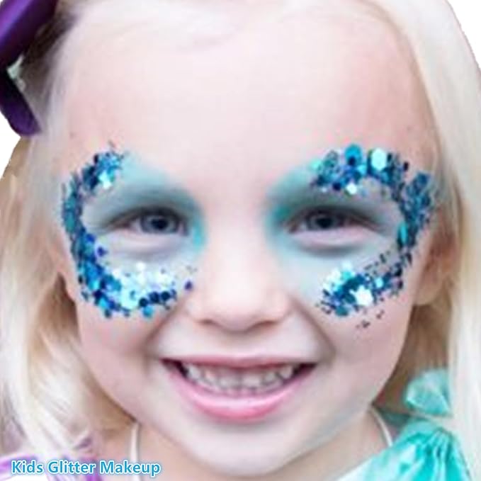 Go Ho Light Blue Face Body Glitter Gel,Blue Mermaid Face Paint Makeup,Holographic Chunky Sequins Glitters for Eye Lip Hair,Halloween Costumes Festival Rave Accessories,52g