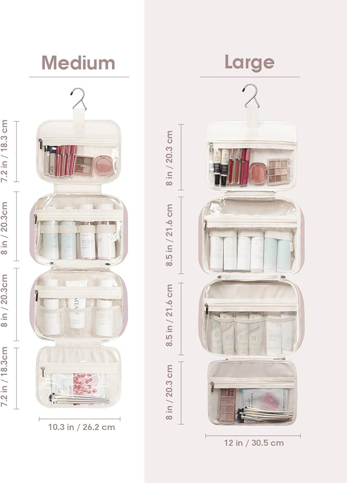 Narwey Travel Toiletry Bag for Women Large Hanging Makeup Bag Organizer Toiletries Bag for Full Size Essentials Accessories Cosmetics (Dusty Rose (Large))