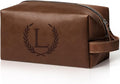 Personalized Graduation Gifts Waterproof PU Leather Toiletry Bag for Men Him, Unique Engraved Initials Mens Shaving Bag Travel Essentials College Graduates Graduation Presents Reddish Brown L