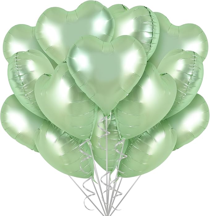 TONIFUL 30Pcs 18 Inch Olive Green Heart Balloons Sage Green Heart Shape Foil Mylar Balloons Decoration for Birthday Valentine's Day Wedding Bridal Shower Anniversary Engagement Party Supplies