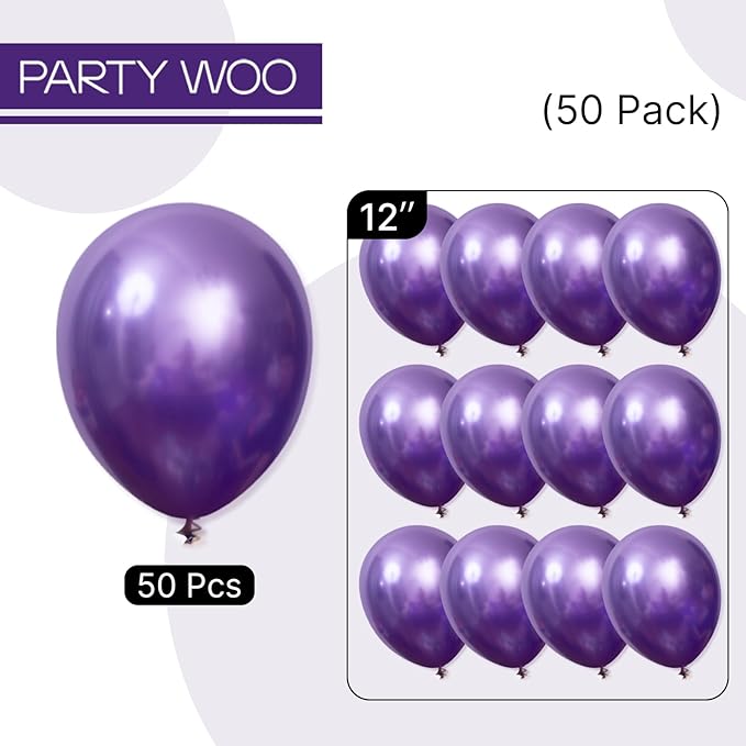 PartyWoo Metallic Purple Balloons 50pcs 12 Inch Chrome Purple Latex Helium Balloons for Mardi Gras Graduation Wedding Bachelorette Baby Shower Anniversary Birthday Party Decorations Purple-G105