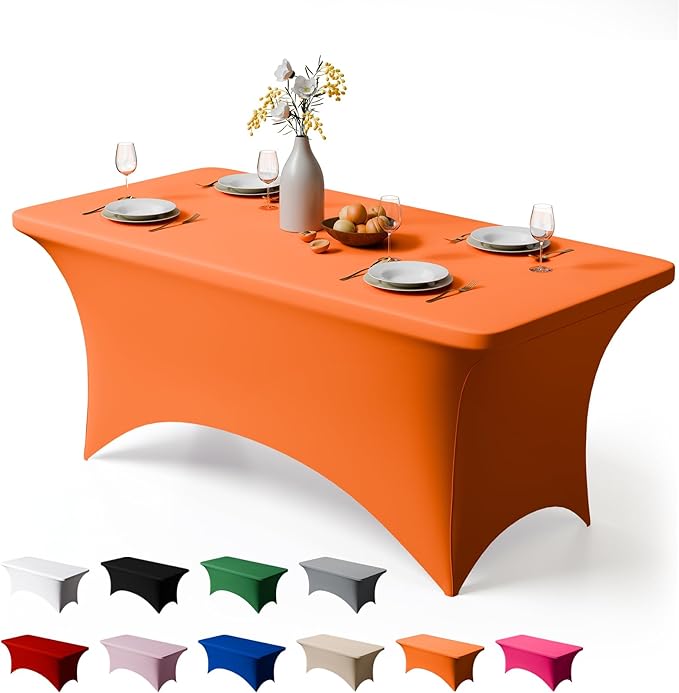 Trlyc 1 Pack 6FT Spandex Table Cloth - 72 x 30 Inch Rectangular Stretch Tablecloth, Wrinkle Resistant Scretch Table Cover for Wedding, Party, Banquet, Picnic, Outdoor Decoration (1Pcs,Orange)