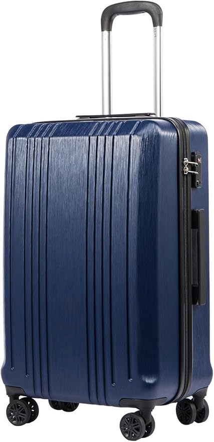 Coolife Luggage PC+ABS Expandable Hardshell Suitcase with TSA Lock, Spinner Checked Lightweight (navy, L(28IN))