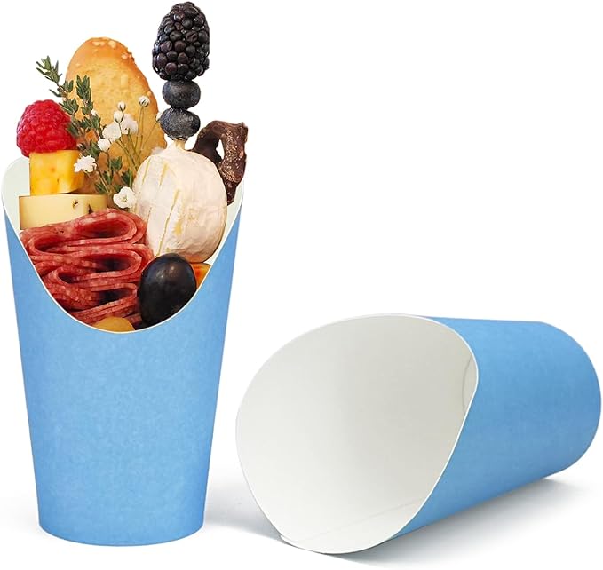 CAMKYDE 50 Pcs French Fries Holder, 12oz Disposable Paper French Fry Cups Charcuterie Cups for all Occasions (12oz, Blue)