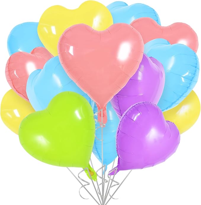 TONIFUL 30Pcs 18 Inch Pastel Colorful Heart Balloons Rainbow Heart Shape Foil Mylar Balloons Decoration for Birthday Valentine's Day Wedding Bridal Shower Anniversary Engagement Party Supplies