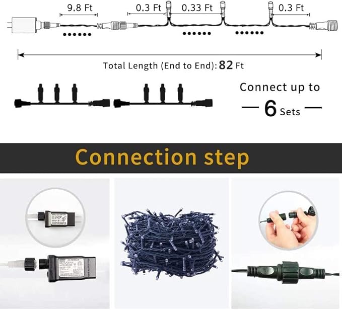 Christmas Decorations Outdoor String Lights - 25m/82ft 220 LEDs Memory Function 8 Modes End-to-End Extendable Plug in Waterproof Fairy Light for Thanksgiving Halloween Wedding Patio Decor - Cool White