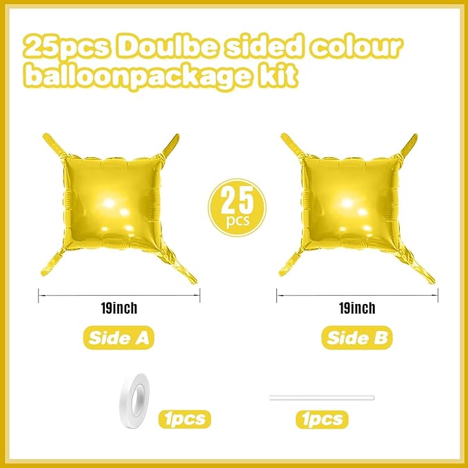 Metallic Gold Double Sided Square Foil Balloons Wall,19 Inches Chrome Foil Balloons Tunnel Arch Kit for Bachelorette,Anniversary,Graduation,Wedding,Birthday Party Background Decoration