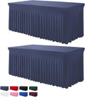 Table Skirts for Rectangle Tables 8ft - 2 Pack One-Piece Navy Blue Tablecloths and Skirt, Wrinkle Resistant Ruffles Elastic Cover for Banquets, Weddings, Events, Parties