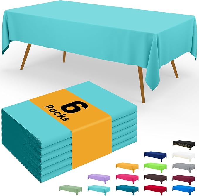 Smiry Disposable Table Cloth - 6 Pack, 54 x 156 Inch Waterproof Rectangle Tablecloths for Parties, Decorative Plastic Table Cover, Leakproof & Sturdy, Teal