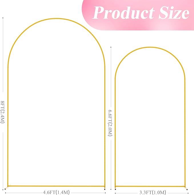 Wokceer Wedding Arch Stand 2 Set 8FT, 6.6FT Gold Metal Arch Backdrop Stand for Birthday Party Wedding Ceremony Baby Shower Garden Arch Decoration