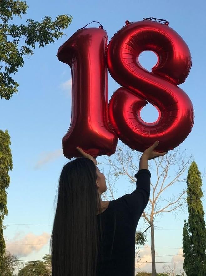 Number 18 Balloons, 40 Inch Balloons for Woman Man 18th Red Birthday Party Decoration, Foil Number Ballon for 18, 81 Valentine's Day, Anniversary, Bridal Shower, Graduation
