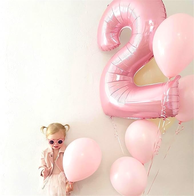 40 Inch Balloon Number 2 Pastel Pink, Large Foil Light Pink Number Balloons Set 0-9 for Girls Women, Digital 2 Helium Balloons for Girls 2nd Birthday Graduation Princess Party Decorations