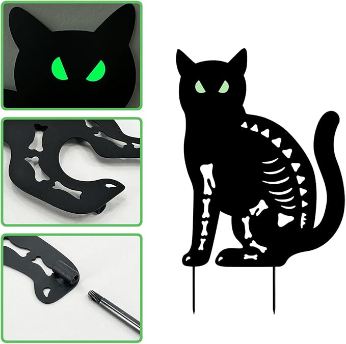 Halloween Decorations Outdoor,2 Pack Spooky Metal Black Cat Garden Stake,Outdoor Halloween Decorations