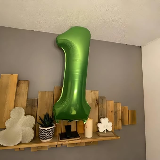 Green 4 Balloons, 40 Inch Large Foil Number Balloons Set 0-9, Self Inflate Digital 4 Helium Balloon for Boys Girls Men Women Jungle Birthday Anniversary Party Decorations Photo Shoot Supplies