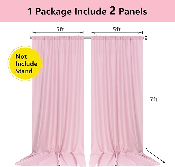 Pink Backdrop Curtain for Parties Rod Pocket Pink Curtains Photography Backdrop Drapes Privacy Fabric Decoration for Birthday Party Wedding Baby Shower Home Decor, 5ft x 7ft, 2 Panels