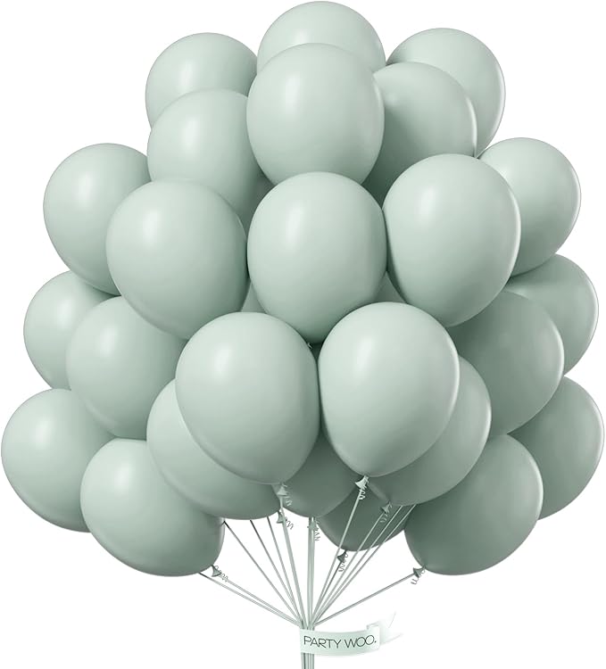 PartyWoo Dusty Green Balloons 50pcs 12 Inch Sage Olive Eucalyptus Green Boho Neutral Latex Helium Balloons for Baby Shower Wedding Jungle Dinosaur Themed Birthday Party Decorations Green-F35