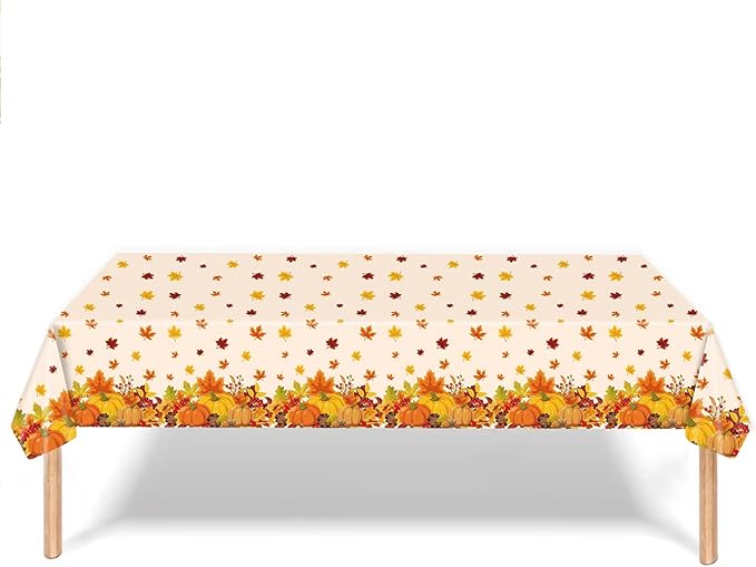 3 Pieces Thanksgiving Disposable Tablecloth, 54 x 108 Inch Rectangle Waterproof Plastic Fall Thanksgiving Theme Tablecloth for Harvest Party Table Decoration