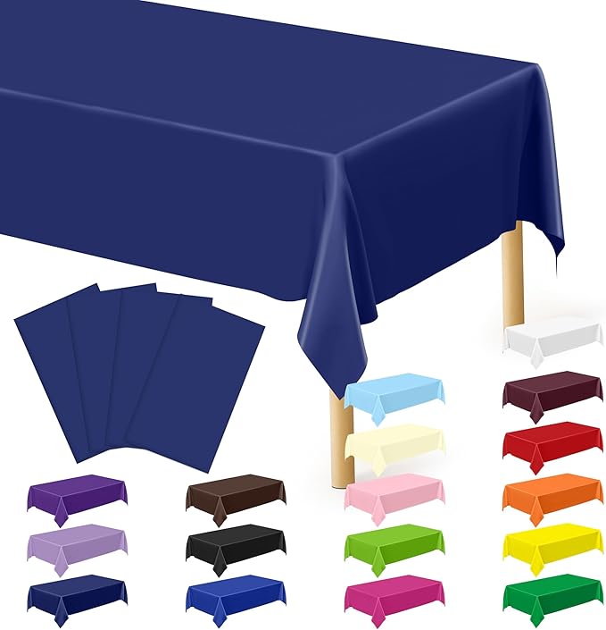 4 PCS Navy Plastic Tablecloths for Rectangle and Round Tables, 54" x 108" Stain Resistant Disposable Tablecloth for Picnic, Weddings, Baptism Decorations, Picnic Table Cover for Parties, Birthday