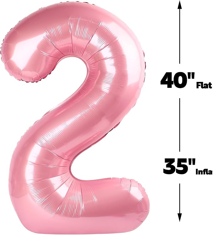 Big 40 Inch Pearlescent Pink 2 Number Balloon Birthday Decoration, Pearl Pink Number 2 Helium Balloons 12 20 22 23 24 26 28 32 42 Celebration, Boy Girl Baby Anniversary Party Graduations Supplies