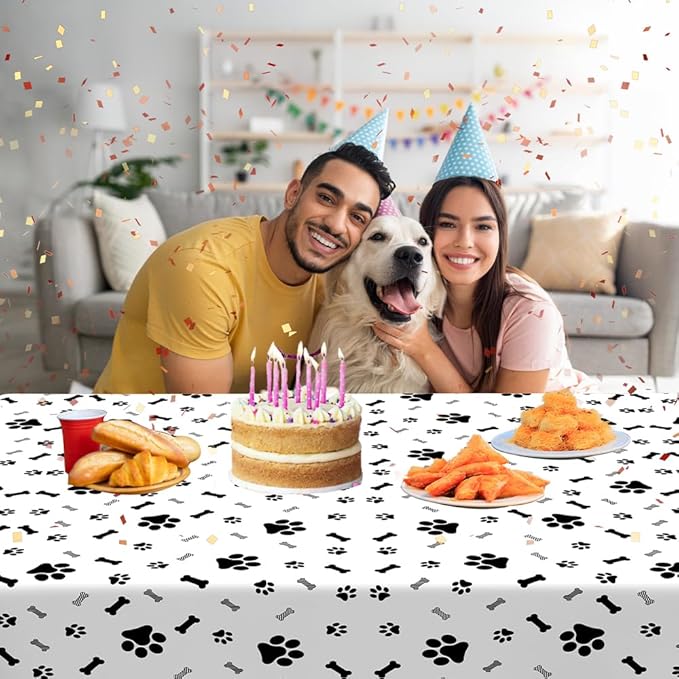 Dog Party Decorations, 6 Pack 54 x 108 Inches Paw Print Tablecloth, Disposable Plastic Rectangle Dog Table Cloth Cover Puppy Dog Themed Birthday Party Favors Decorations Supplies Pawty Table Decor