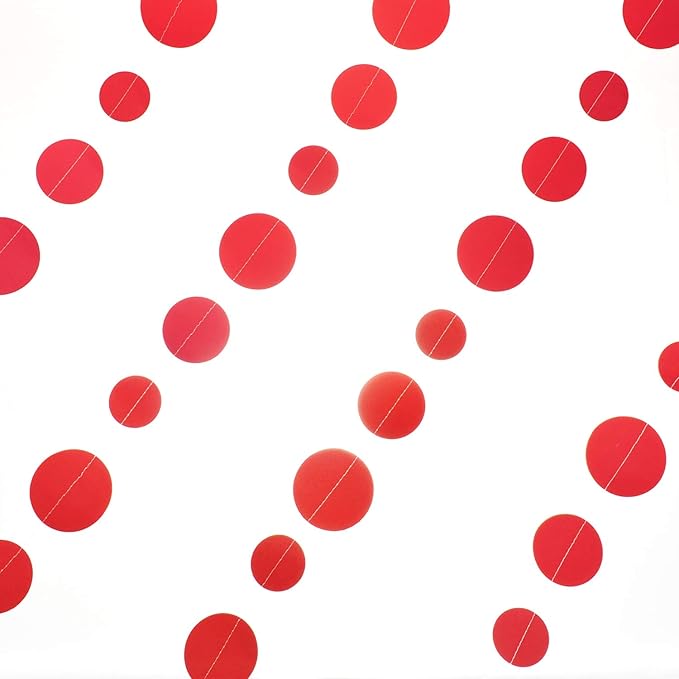 Red Paper Garland Circle Dot Party Banner Wall Streamers Backdrop Ceiling Hanging Decorations, 20 Feet in Total
