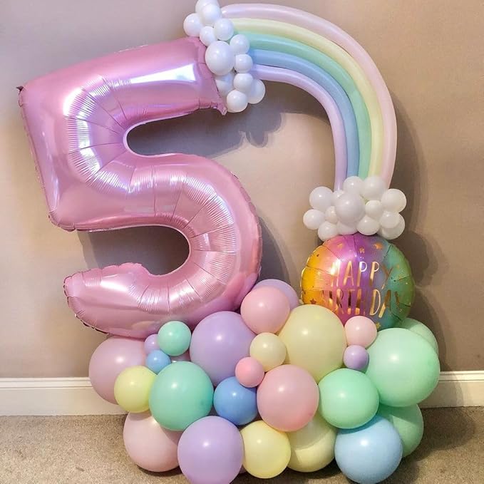 Balloon Numbers 40 Inch 5 Ballon for 5th Birthday Decorations, 15 25 35 50 Big Pink Number Balloons for Wedding Photo Shoot Party Decor