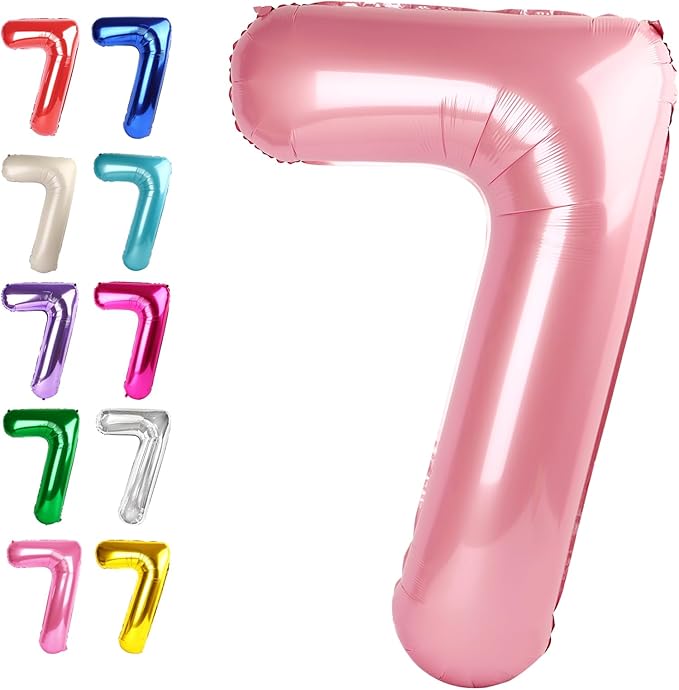 Digital Number 7 Pearlescent Pink Birthday Balloon 40 Inch, Foil Balloons for 7 17 27 70 77 Party Decorations Supplies, Pearl Pink Mylar Numbers Balloon for Seven Wedding Anniversary