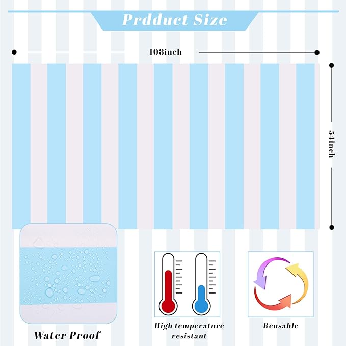 Kesfey 3 Packs Light Blue and White Striped Table Cloth 54 x 108 Inches Bluey Stripe Table Cover Disposable Plastic Beach Tablecloths Waterproof Rectangle Picnic Tablecover for Pool Birthday Party