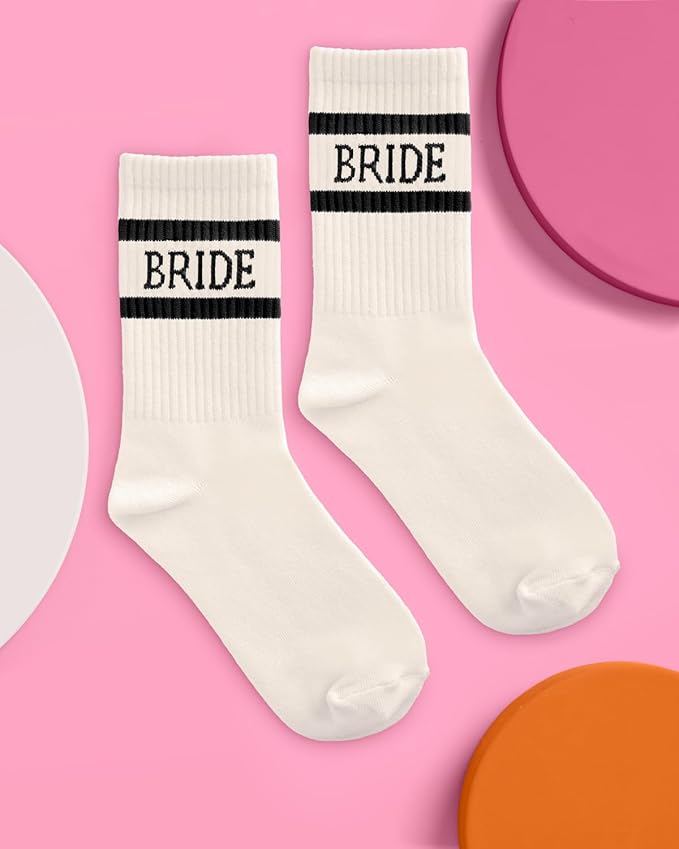 xo, Fetti Bride Socks, Ivory + Black | Bride To Be Gift, Bachelorette Decorations, Wedding Day Slippers, Bridal Footwear Gift