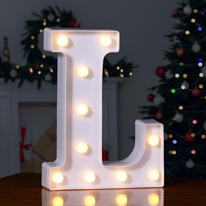 Foaky LED Letter Lights Sign Marquee Light Up Letters Sign for Night Light Wedding/Birthday Party Battery Powered Christmas Lamp Home Bar Decoration(L)