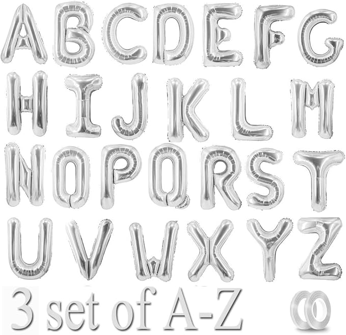78 Pcs Sliver Letter Balloons A to Z Custom DIY Phrase Banner for Shower Wedding Birthday Party Supplies Personalized Decor Foil Alphabet Balloons 16Inch(Letter A-Z 3 Set)