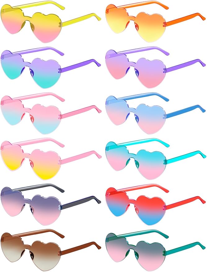 12 Pairs Heart Shaped Sunglasses for Women Colorful Glasses Fun Trendy Transparent Heart Sunglasses Party Favor (Gradient Colors)