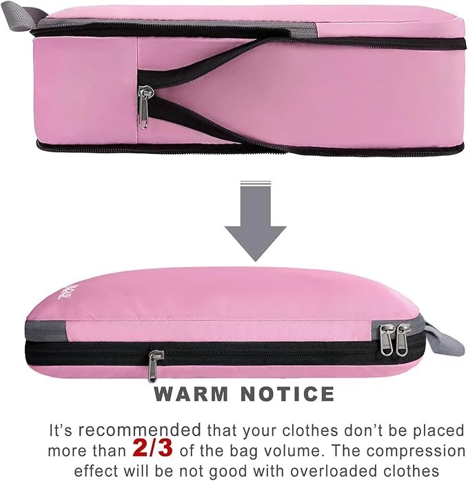 BAGAIL 4 Set/6 Set/8 Set Compression Packing Cubes Travel Accessories Expandable Packing Organizers (Cloth Pattern, 4-Pink)