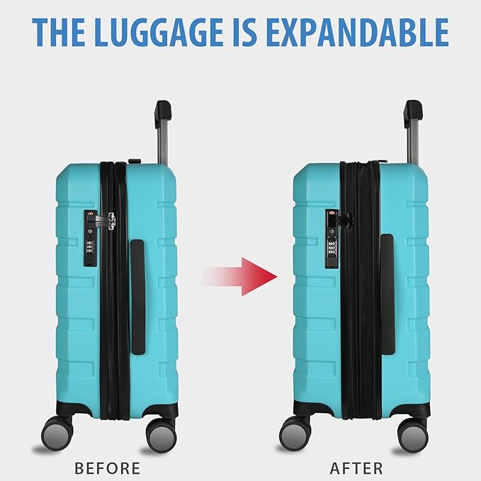 KROSER Hardside Expandable Carry On Luggage with Spinner Wheels & Built-in TSA Lock, Durable Suitcase Rolling Luggage with USB Port, Carry-On 20-Inch, Lake Blue