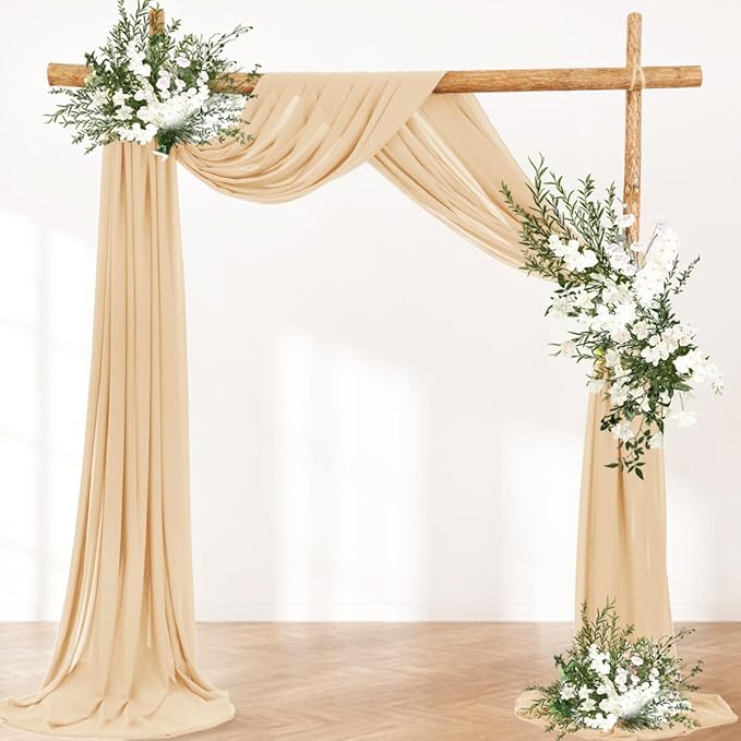 Wedding Arch Draping Fabric 30'' x 18FT 4 Panel Champagne Sheer Chiffon Arch Drapes for Easter Bridal Shower Baby Shower Photo Booth Church Decor Birthday Party Outdoor Decoration