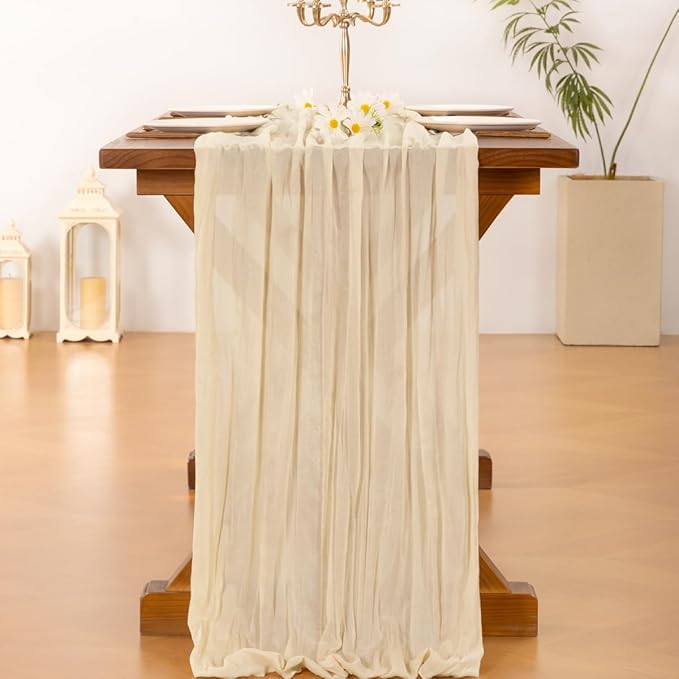 Socomi 15pcs Beige Valentine's Day Cheesecloth Table Runner Boho Rustic Gauze 120 inch 10FT Cheese Cloth Runner for Wedding Party Baby Shower Birthday Home Decor Holiday Decorations