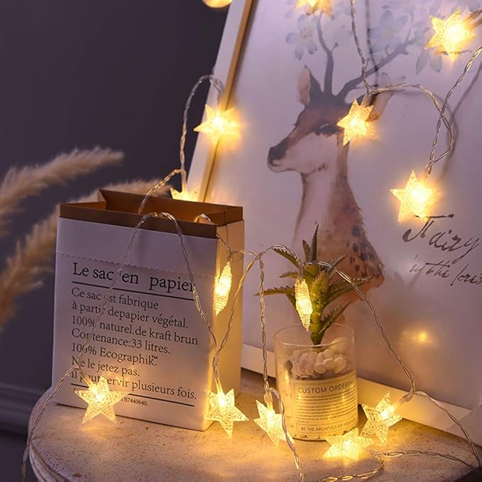 ANJAYLIA 20 LED Star String Lights 10 FT Fairy Christmas Lights Battery Operated for Indoor & Outdoor, Party, Wedding and Holiday Decorations Warm White