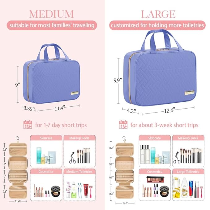 HOTOR Travel Toiletry Bag - Hanging Toiletry Bag for Women & Men, Makeup Bag/Big Comparment, Waterproof for Travel Accessories, Travel Essentials, Large, Aegean-Blue