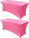 Obstal 4Ft Stretch Spandex Table Cover for Standard Folding Tables - 2 Pack Universal Rectangular Fitted Tablecloth for Party, Banquet, Events, Trade Show (Dark Pink, 48L x 24W x 30H Inches)