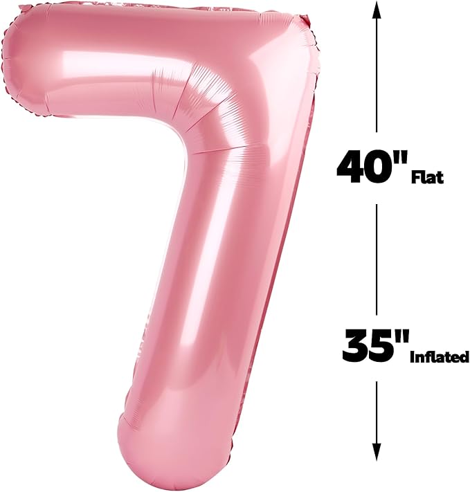 Digital Number 7 Pearlescent Pink Birthday Balloon 40 Inch, Foil Balloons for 7 17 27 70 77 Party Decorations Supplies, Pearl Pink Mylar Numbers Balloon for Seven Wedding Anniversary