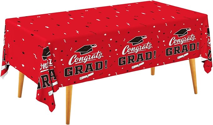Gatherfun Graduation Party Decorations, Gongrats Grad Tablecover for Graduation Party Supplies, 3 pcs Class Red Table Cloths, 54"x108"