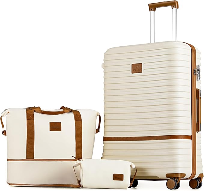 Joyway 28 Inch Large Luggage Hardside Suitcase with Spinner Wheel, Lightweight 3 Piece Suitcase Set with TSA Lock(White)