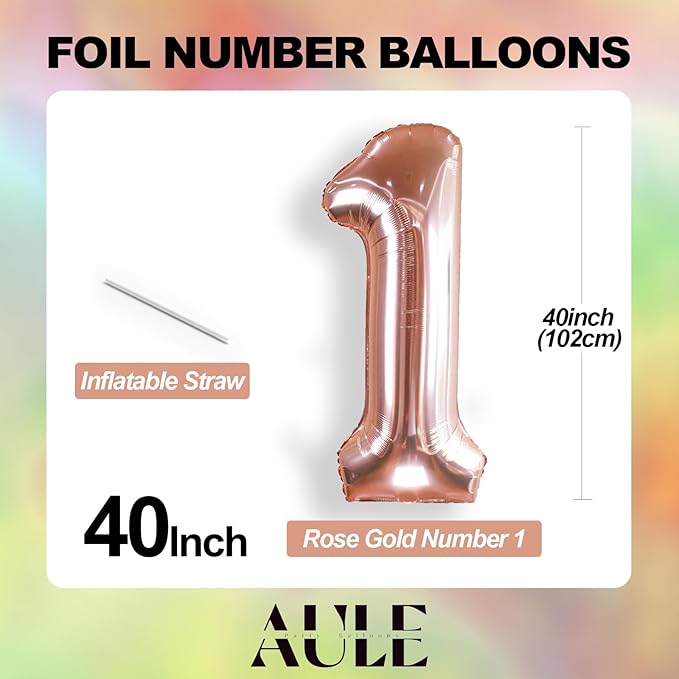 AULE 40 Inch Large 21 Number Balloons Rose Gold Big Foil Number Balloons Giant Helium Happy 21st Birthday Party Decorations for Women Huge Mylar 12 Anniversary Supplies